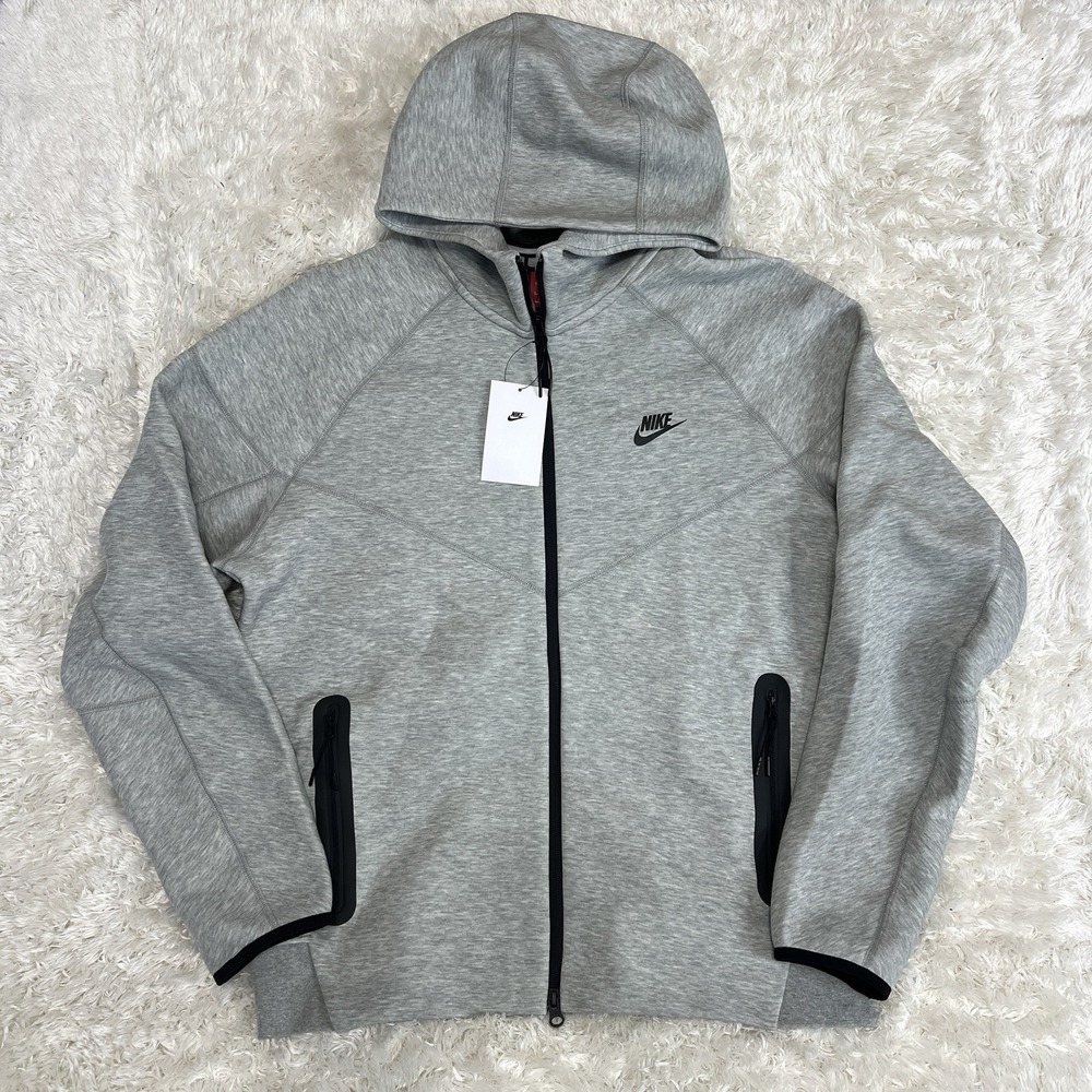 Nike Sportswear Tech Fleece Full-Zip Hoodie Heather Grey FB7921-063 Size Large